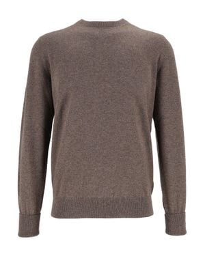Ballantyne Round Neck Ribbed Cuffs Cashmere Sweater - Brown