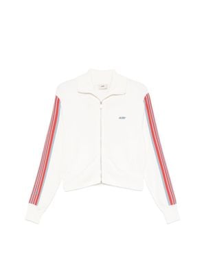 Autry Front Zip Striped Sweater - White