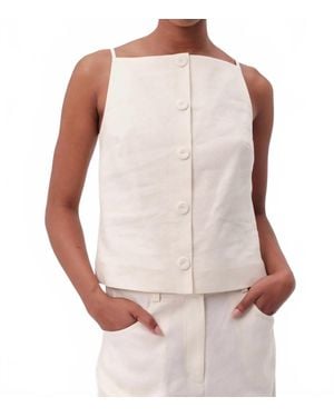 Exquise Rebecca Square Neck Button Front Sleeveless Blouse - White