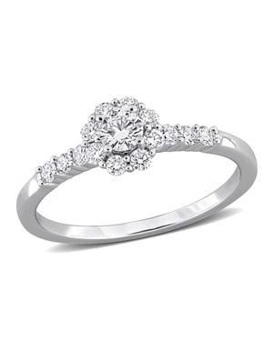 Mimi & Max Created Forever 1/2Ct Tdw Lab-Grown Diamond Halo Engagement Ring Sterling - Metallic