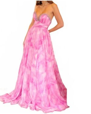Ava Presley Strapless Chiffon A-Line Prom Dress - Pink