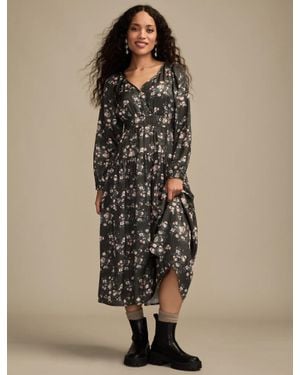 Lucky Brand Long Sleeve Floral Midi Dress - Natural
