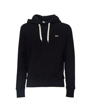 Autry Cotton Jersey Hoodie With Ribbed Detailing And Logo Embroidery - Blue