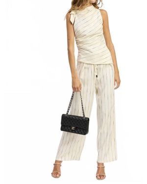 En Saison Double Tie Belt Detail Pleated Pinstripe Trouser - Natural