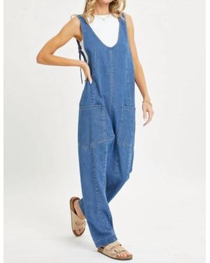 Sweet Lovely By Jen Denim Open Back Pull On Overall - Blue
