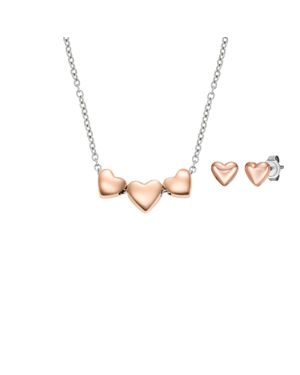 Fossil Heart Two-Tone Stainless Steel Necklace And Earrings Gift Set - Metallic
