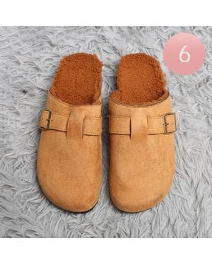 Fashnzfab Solid Faux Fur Suede Buckle Mule Clog Slippers Camel Assorted Size S/M/L - Orange