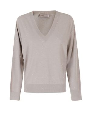 Herno All-Over Sequin Wool-Blend V-Neck Sweater - Gray
