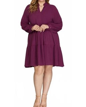 She + Sky Long Sleeve Mini Dress - Purple