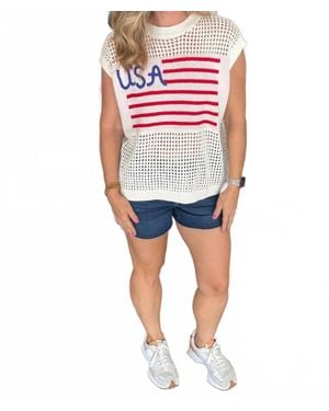 Main Strip Open Knit Usa Top - Blue