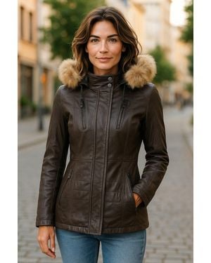 Infinity Leather Quilted Leather Parka Jacket-Winton - Black