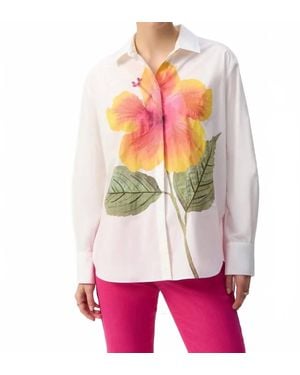 Joseph Ribkoff Embroidered Flower Cotton Shirt - Pink