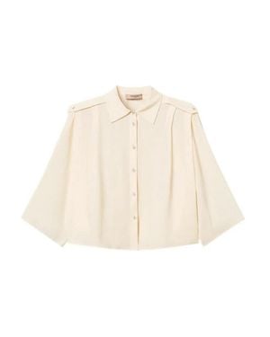 Twinset Cropped Button-Down Blouse With Classic Collar - Natural