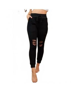 White Birch Distressed Drawstring Waist Jogger Pants - Black