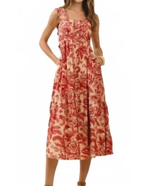 TCEC Floral Print Button Front Midi Dress - Red