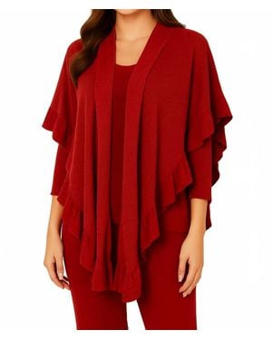 French Kyss Ruffle Cotton Blend Poncho - Red