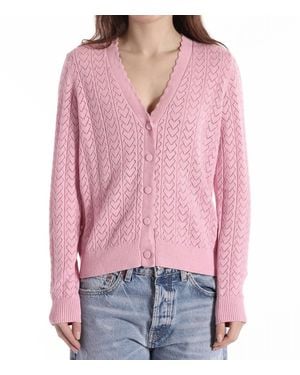 Minnie Rose Heart Pointelle Scalloped Cardigan - Red