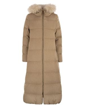 Herno Long Cashmere And Silk Coat - Natural