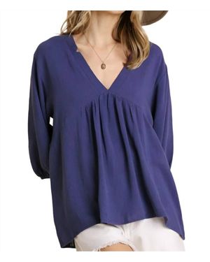 Umgee V-Neck Babydoll Top - Blue