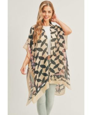 TRUEDAMES Ombree Front And Geometric Back Print Kimono - Natural