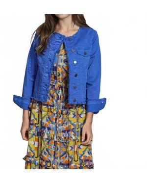 Apny Collarless Jean Jacket With Frayed Detail - Blue