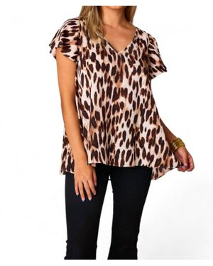 BuddyLove Avril Flutter Sleeve V-Neck Top - Natural