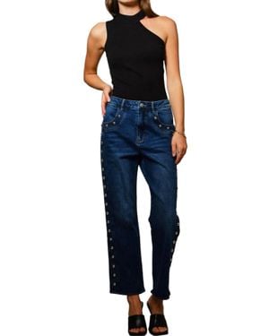 Blue B Metal Studded Mid Rise Straight Fit Jeans - Blue