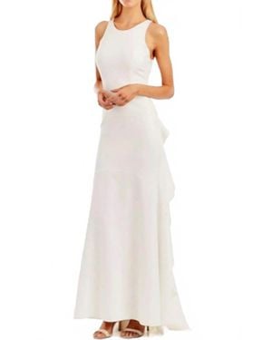 Nicole Miller Ruffle Back Crepe Formal Gown - White
