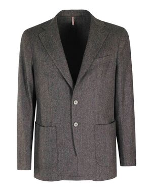 Santaniello Walnut Resca Wool Peaked Lapel Blazer - Black