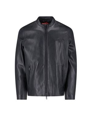 DIESEL Lambskin Oval D Leather Jacket - Black
