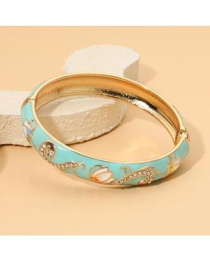Fashnzfab Floral Cz Accent Swirl Hinged Bangle Bracelet - Yellow