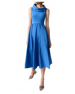 Joseph Ribkoff Shawl Collar Midi Fit And Flare Dress - Blue