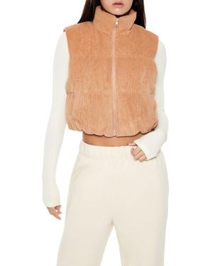 Forever 21 Cropped Funnel Neck Corduroy Vest - White
