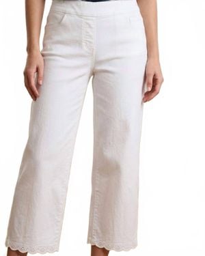 I TOUCH Pull On Capri With Embroidery Scalloped Hem - White