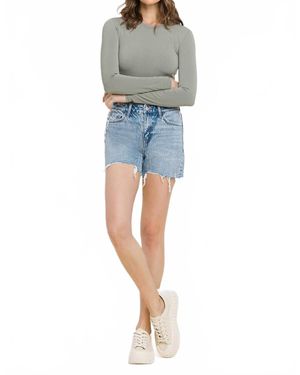 VERVET BY FLYING MONKEY High Rise Raw Hem Shorts - Blue