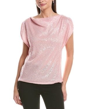Anne Klein Split Shoulder Drape Sequin Blouse - Pink
