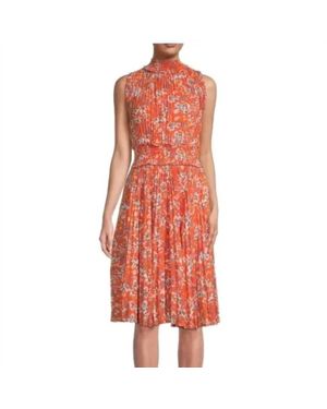 Nanette Lepore Floral Allover Pleated Midi Dress - Red