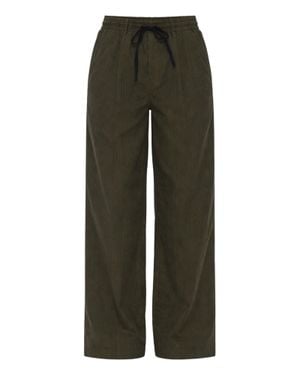 Pomandère Military Striped Cotton Loose-Fit Straight-Leg Pants - Green