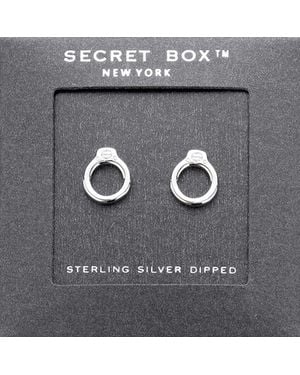 Fashnzfab Secret Box_Sterling Dipped Open Metal Stud Earrings - Gray
