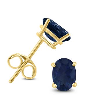 SSELECTS 14K 6X4Mm Oval Sapphire Earrings - Blue