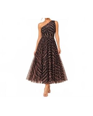 Hutch Helena One Shoulder Zebra Tulle Midi Dress - Black