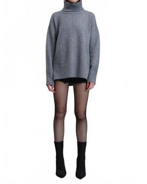 Flat White Oversized Turtleneck Sweater - Gray