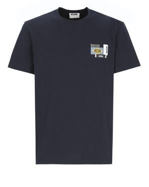 Moschino Embroidered Logo Patch Cotton T-Shirt - Blue