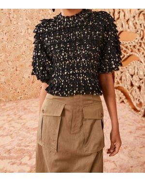 Ulla Johnson Carmella Crinkle Chiffon Blouse - Brown
