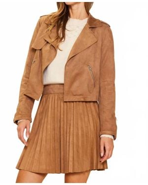 Skies Are Blue Faux Suede Motto Jacket - Brown