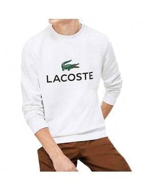 Lacoste Long Sleeve Graphic Croc Brushed Fleece Jersey Sweatshirt - White