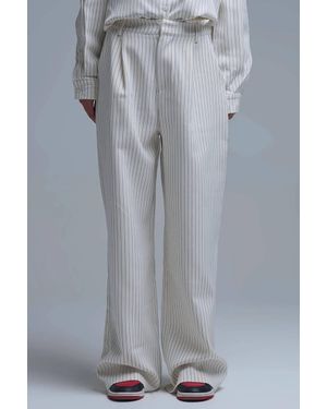 Q2 Wide Leg Pinstripe Pants - Gray