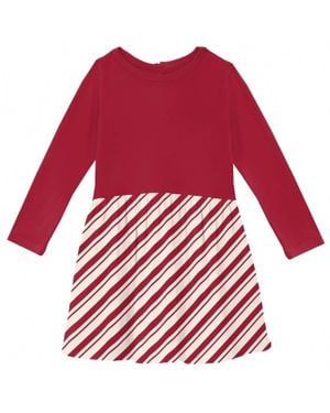 KICKEE Kid's Long Sleeve Twirl Dress With Pockets - Red