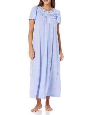 Shadowline Lingerie Long Gown With Flower Petal Embroidery And Flutter Sleeves - Blue