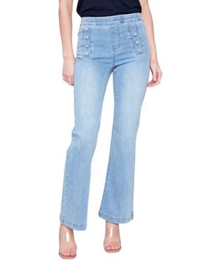 Charlie b Flare Pants With Decorative Buttons - Blue